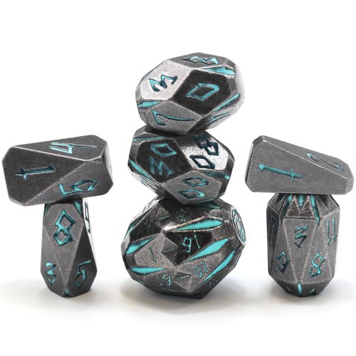 FONVGOGO Dungeons and Dragon Dice of 7, Metal Dice Set D&D Polyhedral DND Dice Set with Cardboard Box Unique Cool Stonehenge Theme RPG Dice for Role Playing Games Gifts (Blue)