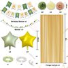 Sage Green Birthday Decorations,Women Girls Boho Party Decorations with Sage Green White Gold Confetti Birthday Balloons Happy Birthday Banner Gold Fringe Curtain Tissue Paper Pompoms Star Garland
