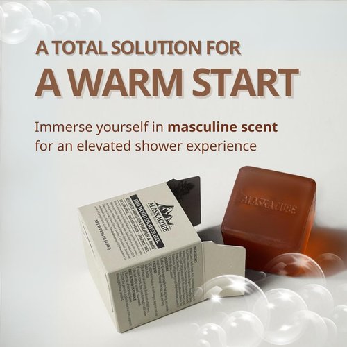 Alaskacube Deo Wood Shower Bath Soap Bar Luxurious Sandalwood Woody Scent Eliminates Body Odor Long Lasting Rich Foam | Body Wash, Shampoo, Deodorant for Men Women Luxury Perfumed Perfect for Gift