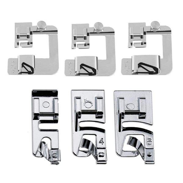 6 Sizes Rolled Hem Presser Foot, Wide Rolled Hem Foot Set & Narrow Hemmer Foot Set for All Low Shank Snap-On Singer, Brother, Babylock, Euro-Pro, Janome, Kenmore, White, Elna Sewing Machines