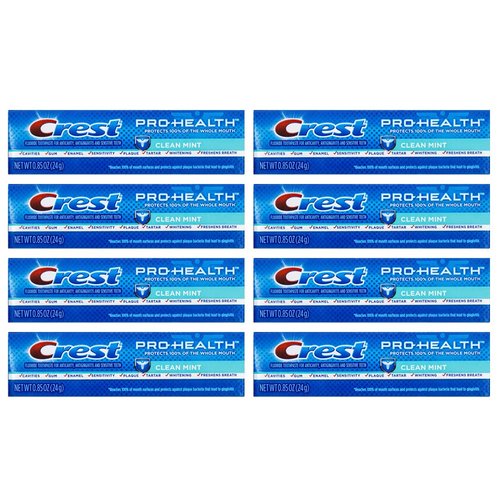 Crest Pro-Health, Clean Mint Toothpaste, Travel Size 0.85 oz (24g) - Pack of 8