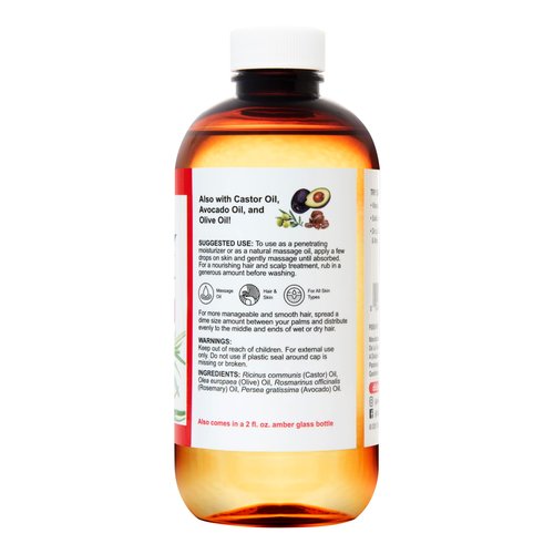 De La Cruz Rosemary Oil Blend Moisturizer with Castor, Avocado and Olive Oil - Topical Use Only 8 FL. OZ. (236 mL)