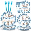 96 Pcs Western Baby Shower Plates and Napkins Party Supplies Western Cowboy Tableware Set Little Cowboy Party Decorations Favors for Cowboy Baby Shower Serves 24 Guests