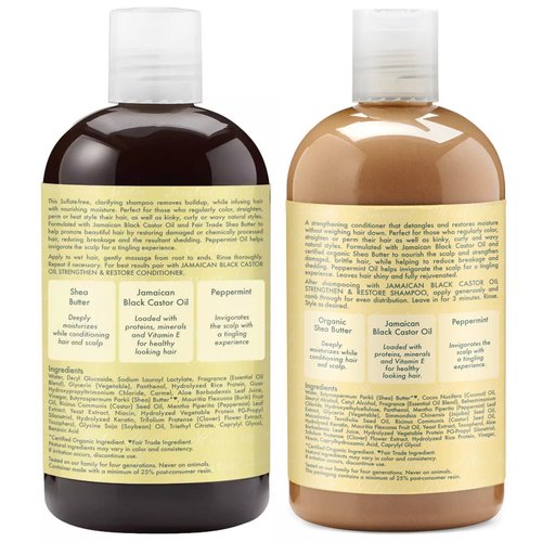 SheaMoisture Strengthen & Restore Shampoo & Conditioner Set – Jamaican Black Castor Oil for Hair Repair & Frizz Control, 13 Oz Ea