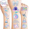105 PCS Holographic Star Birthday Party Decorations Favors Supplies Temporary Tattoos Decor Pink Bubble Mermaild Disco Club Stickers For Boys Girls Gift School Prizes Rewards