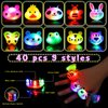 SCIONE 40 Pack Light up Rings Birthday Party Favors for Kids, Goodie Bag Stuffers Glow in the Dark Halloween Party Supplies, Classroom Prizes Cute Animal Treasure Box for Kids