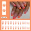 French Tip Press on Nails Medium Coffin Orange Fake Nails Ballerina Ombre Acrylic Nails Glossy Glue on Nails Artificial Nails Orange Designs Stick on False Nails for Women Girls Manicure 24pcs