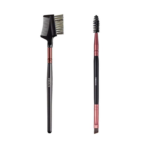 KOOBA Set Eyelash Comb and Duo Eyebrow Brush 2Pcs, Portable Makeup Eye Powder Foundation Brush, Beauty Cosmetic Tool for Professional and Travel