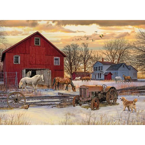 Cobble Hill 1000 Piece Puzzle - Winter on The Farm - Sample Poster Included