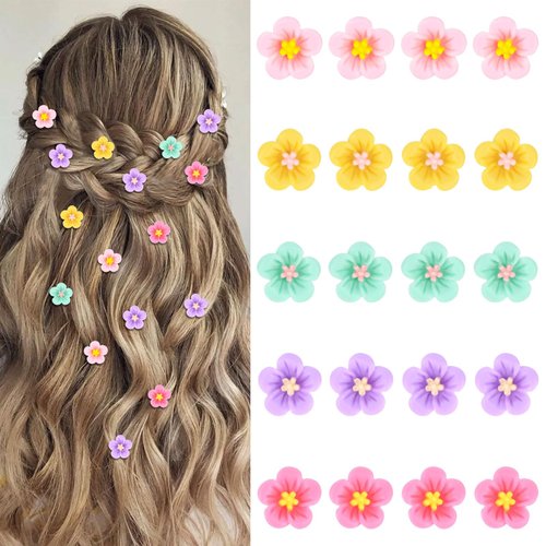 YISSION 20Pcs Mini Colorful Flower Hair Clips for Girls Women Cute Flower Hair Pins Small Flower Clips for Hair Floral Hair Barrettes Wedding Bridal Hair Accessories for Girls Women