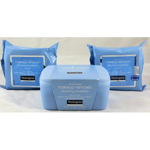 Neutrogena Makeup Remover Cleansing Towelettes Combo Pack, 1-25 Count Tub, Plus 2-25 Count Refills