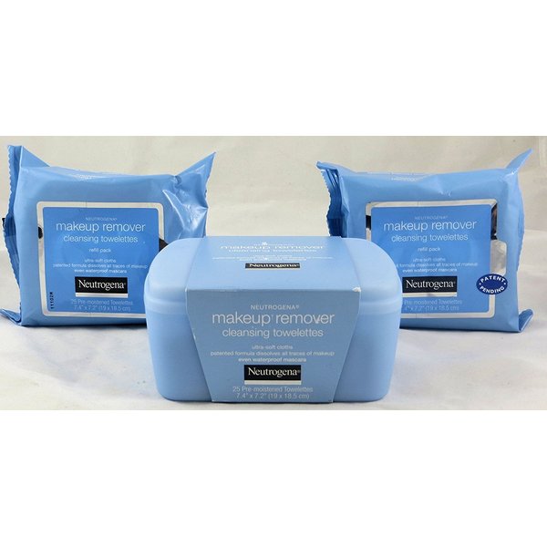 Neutrogena Makeup Remover Cleansing Towelettes Combo Pack, 1-25 Count Tub, Plus 2-25 Count Refills