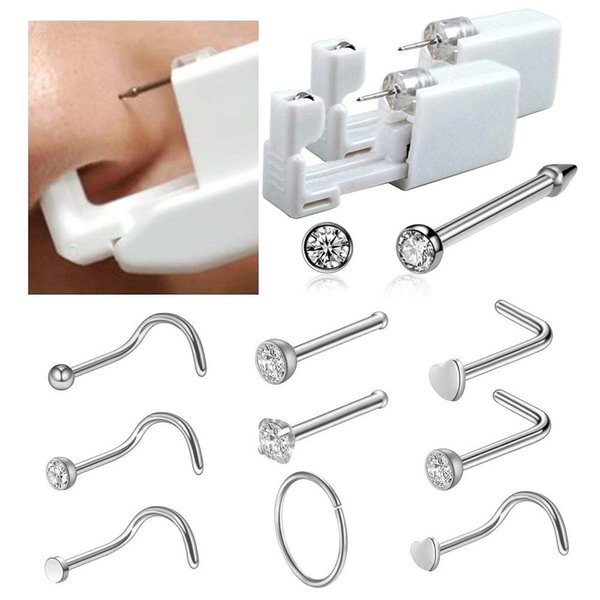 VANANA Nose Piercing Kit Disposable Safety Nose Piercing Gun Tools with 10 pcs Nose Studs for Women Man Girls Boys Unisex (12PCS nose piercing kit)