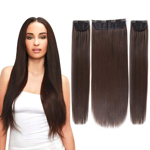 BHF Hair Extensions Clip Ins Brown Thick - Long Straight Clip in Hair Extensions for Women clip i...