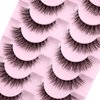 wiwoseo Natural Wispy Fluffy Lashes with Glue Cat Eyes Mink Lashes Clear Band Eyelashes with Glue Kit Russian Strip Lashes Natural Look False Eyelashes Extension Strip Lashes D Curly 7 Pairs Pack