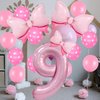 Pink Birthday Balloons Pink Bow Balloons 40 Inch Number Balloons Set for Pink Birthday Decorations 9 Year Old Girl Birthday Party Decoration Balloon Aluminum Film Balloon