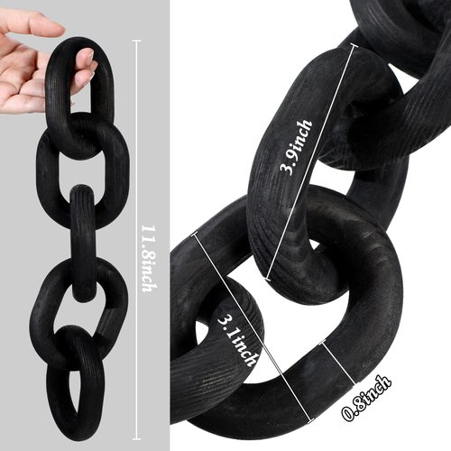 Decorative Wood Chain Link Decor Rustic Wood Link 5 Link Wooden Chain Decor Link Ornament Farmhouse Wooden Links Home Decor Hand Carved Wood Crafts Ornaments for Coffee Table Tray Shelf (Black)