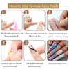 Long Press on Nails Coffin Colorful Fake Nails Acrylic Nails Strobe Reusable Glossy False Nails Artificial Jelly Nails Gel Stick on Nails for Women
