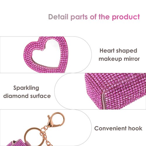 Biiange Lipstick Organizer Keychain, Rhinestone Lipstick Case with Mirror, Lip Balm Case, Lipstick Leather Holder Lip Gloss Bag for Outdoor, party, gathering, home storage