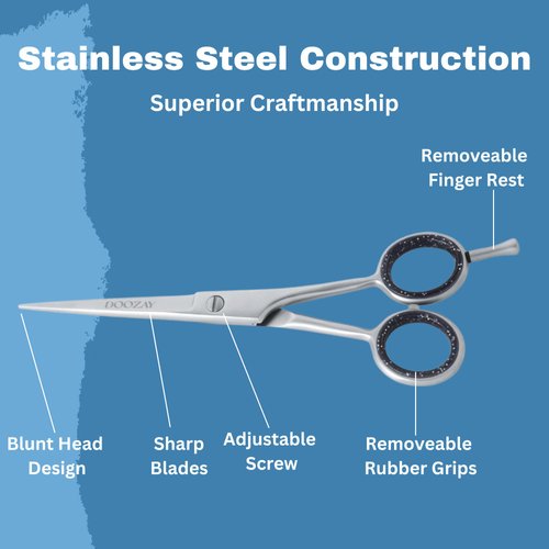 Doozay Professional Barber Hair Cutting Scissors 6” Extremely Sharp Blades, Razor Edge Cutting Blades, Stainless steel Scissor Hair Cutting Scissors, Anti Slip Hair Shears for Men and Women (Silver)