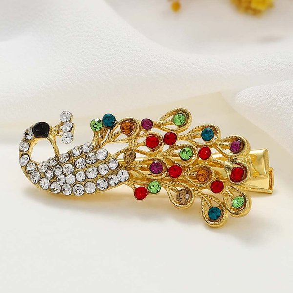 Casdre Crystal Hair Clip Gold Bridal Hair Piece Party Prom Peacock Hair Accessories for Women and Girls(Pack of 1) (E Colorful)