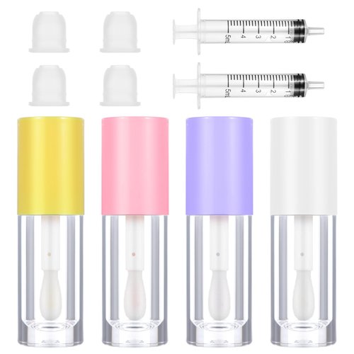 AOZUO Empty Lip Gloss Tubes, 4pcs 6ml Clear Lip Gloss Makeup Containers with 2pcs Plastic Syringes Refillable Lip Gloss Bottles with Wand and Rubber Stoppers for DIY Makeup Lipgloss Making Kit