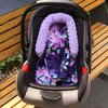 Baby Car Seat Head Support for Girls, Infant Carseat Insert Super Soft Minky Newborn Headrest Seatbelt Covers for Car Seat, Stroller, Bouncer, Purple Flower