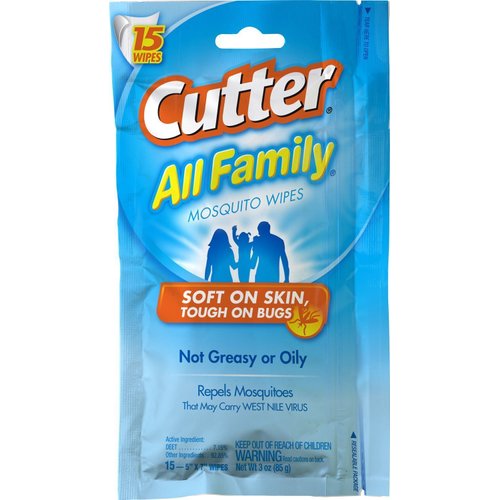 Cutter All Family Mosquito Repellent Wipes, 15 Wipes, (Pack of 3)