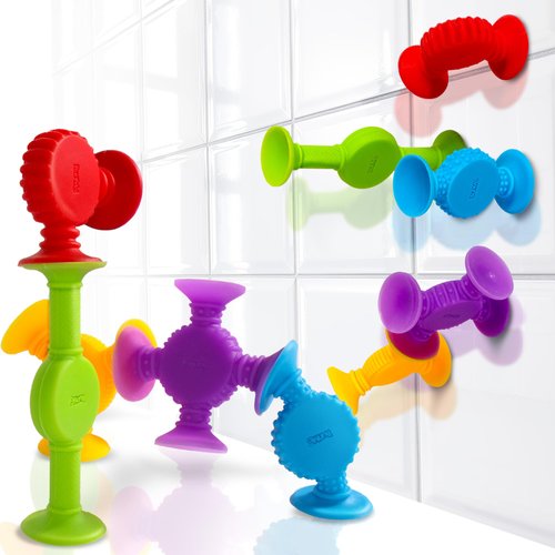 BUNMO Suction Bath Toys - Connect, Build, Create - No Mold Bath Toy - Hours of Fun & Creativity - Fine Motor Skills - Stimulating & Addictive Sensory Toy - Non-Mouthable Toy 3+ - Textured 10 Pack