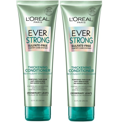 L'Oreal Paris EverStrong Thickening Sulfate Free Conditioner, Thickens + Strengthens, For Thin, Fragile Hair, with Rosemary Leaf, 2 Count (8.5 Fl; Oz each) (Packaging May Vary)