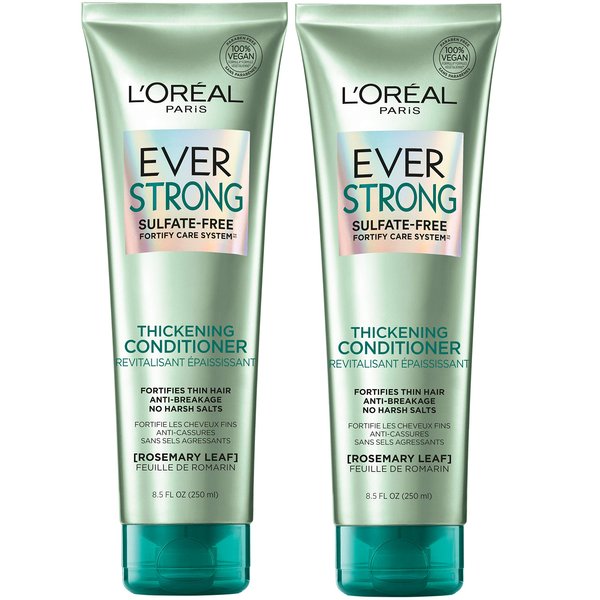 L'Oreal Paris EverStrong Thickening Sulfate Free Conditioner, Thickens + Strengthens, For Thin, Fragile Hair, with Rosemary Leaf, 2 Count (8.5 Fl; Oz each) (Packaging May Vary)