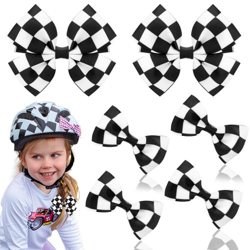 Vodolo Checkered Hair Clip,6PC Checkered Flag Hair Bow Clips For Girls Women,Black and White Racing Fan Pigtail Checkered Hair Accessories