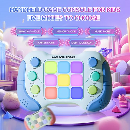 Fast Push Game Fidget Toys Handle, Upgraded Flashing Quick Press Games Pro for Kids, Speed Push Light Up Fidget Game, Educational Handheld Console Gamepad Toy for Boys, Girls (Blue)