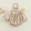Douhoow Infant Baby Girl Plaid Romper Baby Sweatshirt Romper Ruffle Festival Clothes Fall Winter Outfits with Headband (Khaki plaid, 6-12 Months)