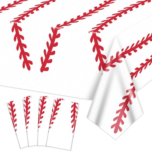 Hegbolke 4 Pack Baseball Tablecloths - Baseball Party Table Cover Rectangular Baseball Pattern Table Cloth for Kids Sports Baseball Birthday Party Supplies, 86.6" x 51.2"