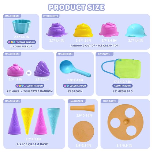 Beach Toys, 2024 14pcs Ice Cream Toys Sand Toys, Toddler Beach Essentials Beach Tool Kit Sand Molds, Travel Sandbox Toys with Mesh Bag for Toddlers Kids Outdoor Play
