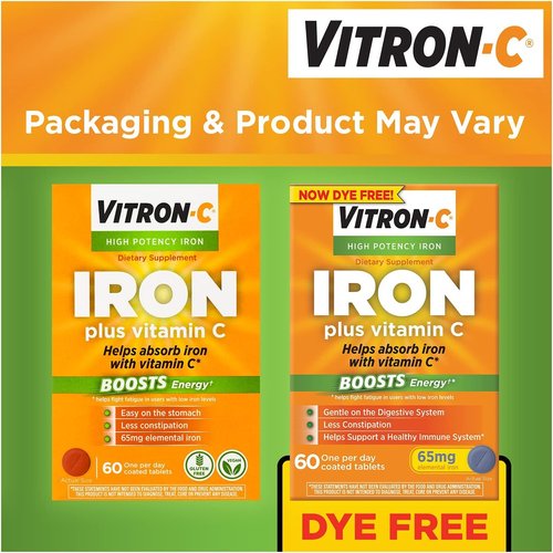 Vitron-C High Potency Iron Supplement with Vitamin C, Pack of 4 (60 Count Each) Nm@kSd