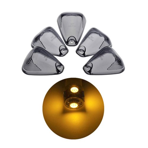 KOMAS 5pcs Smoked Cab Marker Roof Running Light,Smoke Cover Lens + 5x T10 6-3020-SMD Amber LED Bulb for 1999-2016 Ford F150 F250 F350 F450 F550 E150 E250 E350 E450 E550