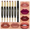 evpct 6Pcs Lip Liner and Lipstick Combo Set, DNM 2-in-1 Waterproof Lipstick and 24H Lip liner Set for Women, Antique Rose Chestnut Nude Dark Brown Matte Lipstick Pen with Lip Liner Set Long Lasting 24