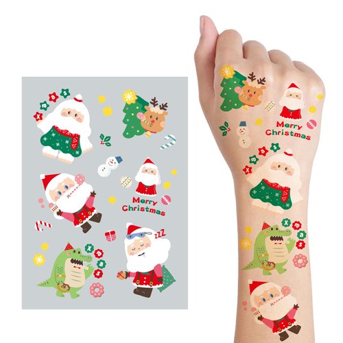POMEI 8 Sheets Christmas Temporary Tattoo Stickers- Christmas Bubble Gum, Temporary Tattoo Stickers 3.9"x5.5", Idea for Party Decorations, Festival Accessory, and Christmas Costume.