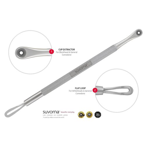 Suvorna Comedone Extractor 2in1, Milia Remover, Nose Blackhead Remover Tool, Whitehead Extractor, Pore Extractor, Black Head Remover for Face, Pore Cleaner, Pimple Popper Tool, Pimple Extractor