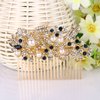 EVER FAITH Wedding Hair Comb Rhinestone Pearl Bridal Hair Accessories Flower Wedding Hair Piece for Bride Bridesmaids Blue Gold-Tone