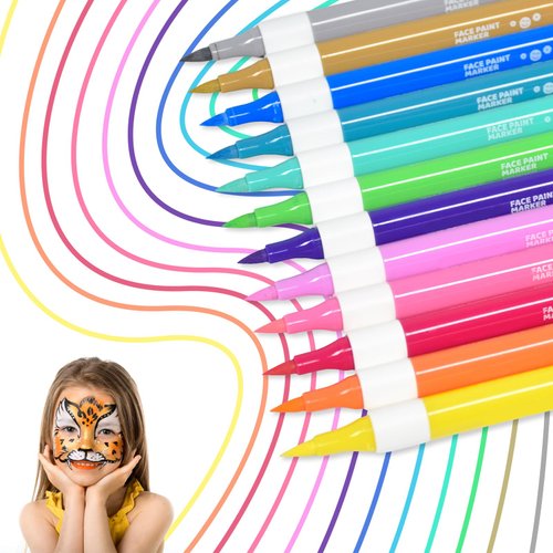 SAYEEC Acrylic Face Paint Pens Kit 12 Colors Nail Art Polish Pens Brush Tip Washable Temporary Tattoo Body Markers for Skin Cosplay Makeup Birthday Halloween Rock Painting Card Making DIY Nail Beauty
