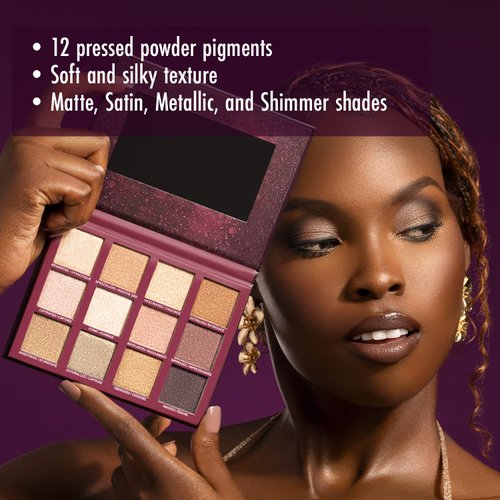 Black Radiance Brilliant Effects Eye Shadow Palette, 12 Intense Ultra Pigmented Powder, Buildable & Blendable Versatile Satin to Shimmer Finishes, Cruelty-Free & Vegan - Starstruck