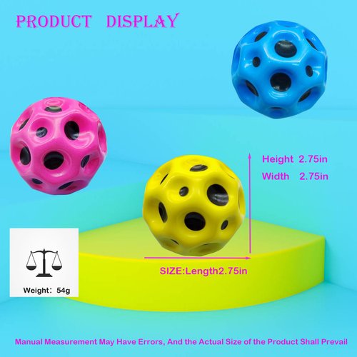 JIANLEKE Spaceballs Super Bouncy Balls, Rubber Bouncing Ball, Perfect for Children and Adults to Play Indoors and Outdoors as a Sensory Ball and Stress Relieving Toy // 1 Set of 6 Space Ball