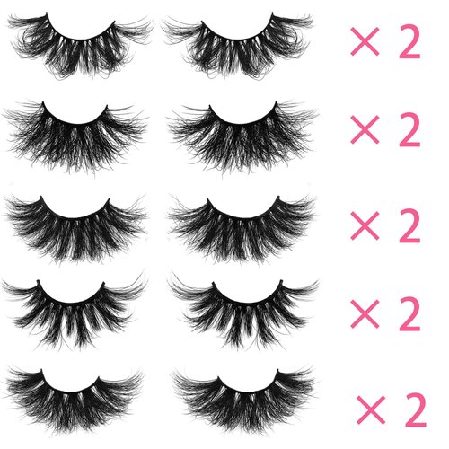 25MM Mink Eyelashes Wholesale Ninglash 10 Pack False Eyelashes, Christmas Gifts for Women Dramatic Real Mink EyeLashes, Thick HandMade Full Strip Lashes, Crueltyl Free Fluffy Lash, 3D Mink Lashes Bulk