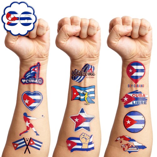 100 PCS Cuban Flag Cuba Birthday Party Decorations Favors Supplies Temporary Tattoos Decor Havana Nights National Country World Pennant Flags Stickers For Boys Girls Gift School Prizes Rewards