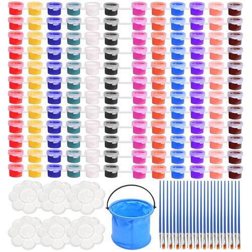 Acrylic Paint Strips Set,Mini Acrylic Paint Set for Kids Adults,12 Colors Acrylic Paint,Washable Filled Paint with Brushes Palette Folding Bucket,for Children Handcraft Painting Art Supplie(12Pcs)