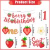 Yingoto 150pcs Strawberry First Birthday Decor Tableware Set for 20 Guests, includes Berry First Birthday Banner Hanging Swirl Paper Plate Cup Fork Straw Napkin Tablecloth Sweet One Birthday Party