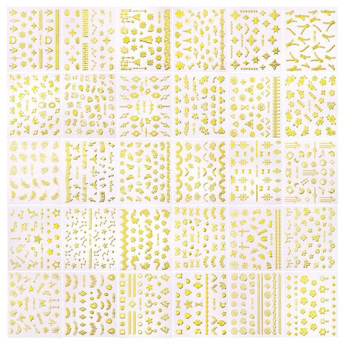 Elisel Nail Art Stickers,30 Sheets Self-Adhesive Nail Decals with Assorted Patterns Blossom Flower Art Design for DIY Nails Design Manicure Decoration Accessories Decals (Gold)